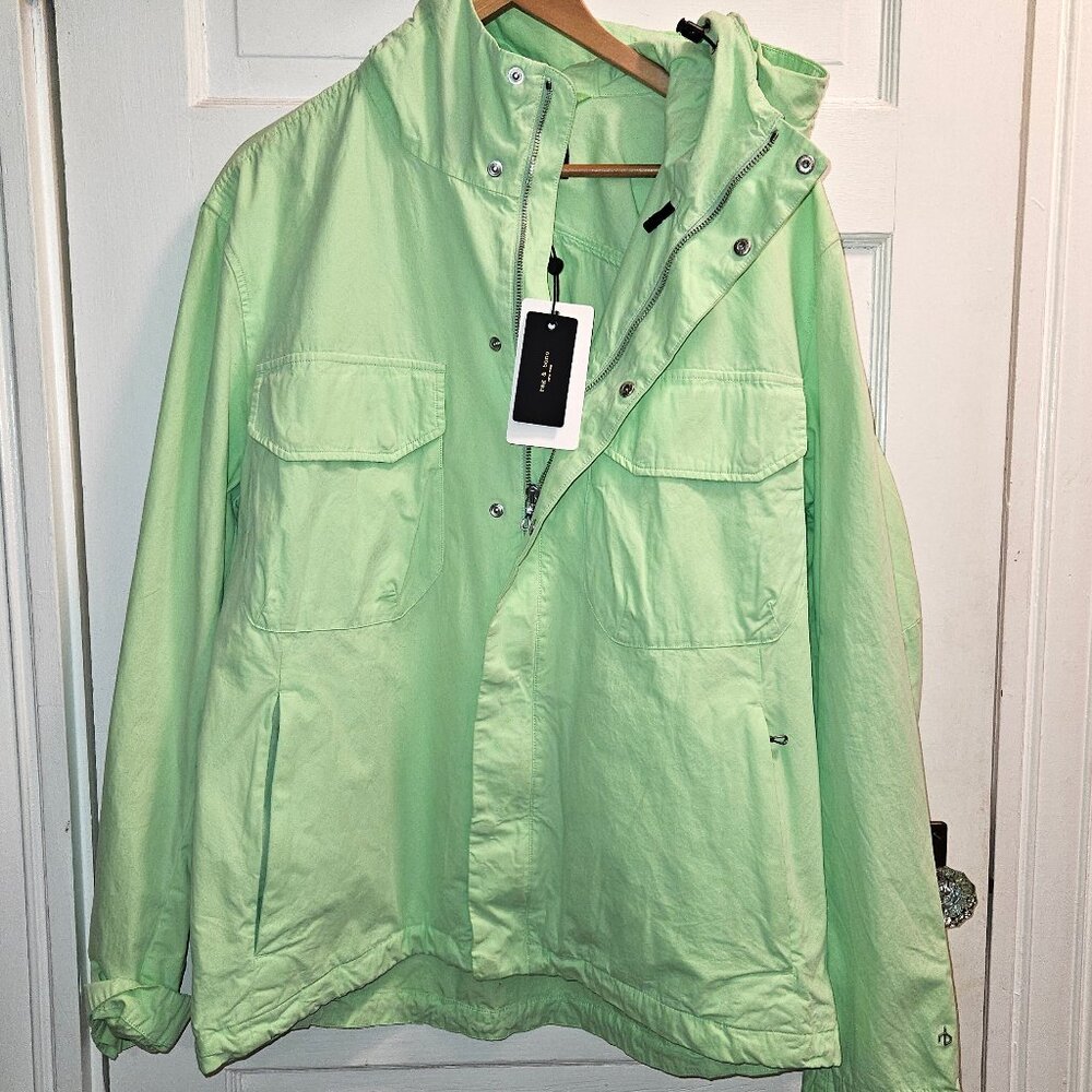 NWT Rag & Bone Military Tactic Peached Cotton Jacket, Light Green, Size XL